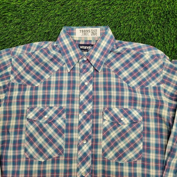Vintage 80s Wrangler Western Plaid Shirt M 15.5 21x31 Cowboy - Picture 10 of 11